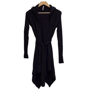 Free People Cardigan Sweater with Hood and Belt. Black size Small